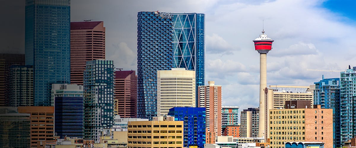 Calgary Tower and city skyline in Calgary, Canada.